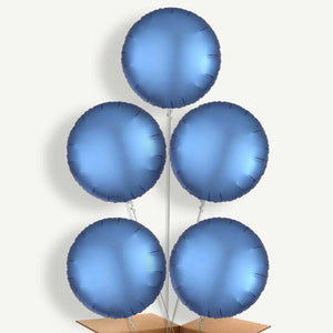 Azure Blue Satin Circle 5 Helium Cluster Balloons