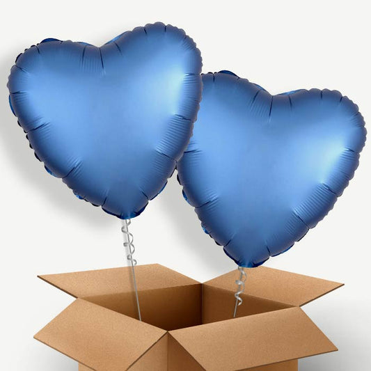 Azure Blue Heart Satin Luxe Helium Balloon Two | Party Save Smile