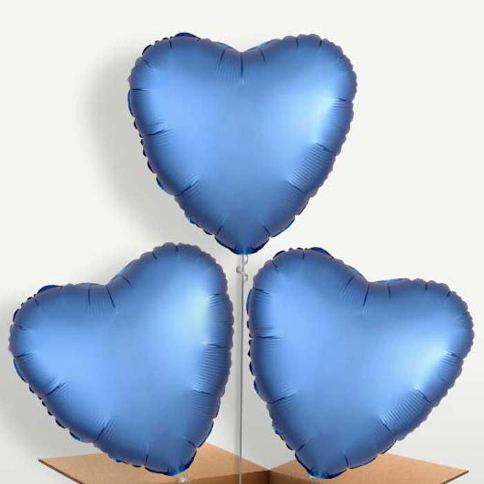 Azure Blue Heart Satin Luxe Bunch of Balloons | Party Save Smile