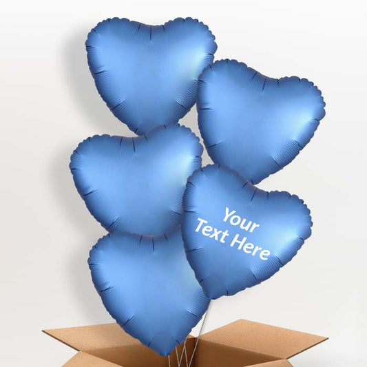 Azure Blue Heart Satin Luxe Helium Balloon in a Box - 5 Balloon | Party Save Smile