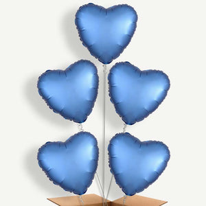 Azure Blue Heart Satin Luxe 5 Helium Cluster Balloons
