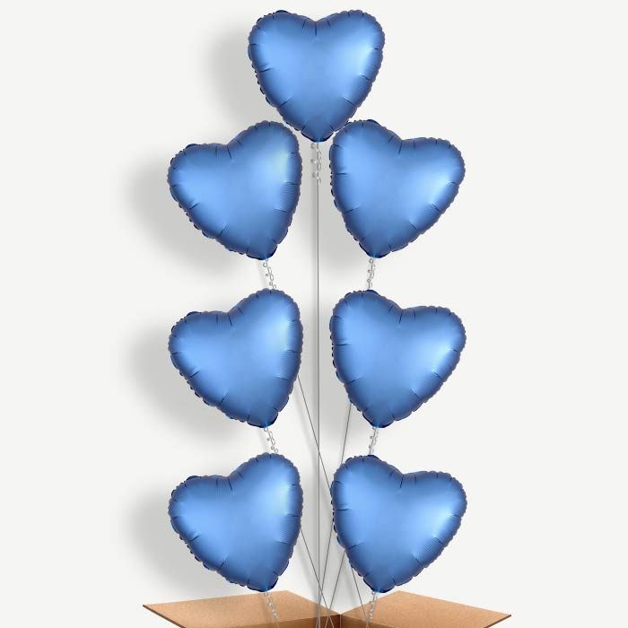 Azure Blue Heart Satin Luxe Helium Balloon Arrangement | Party Save Smile