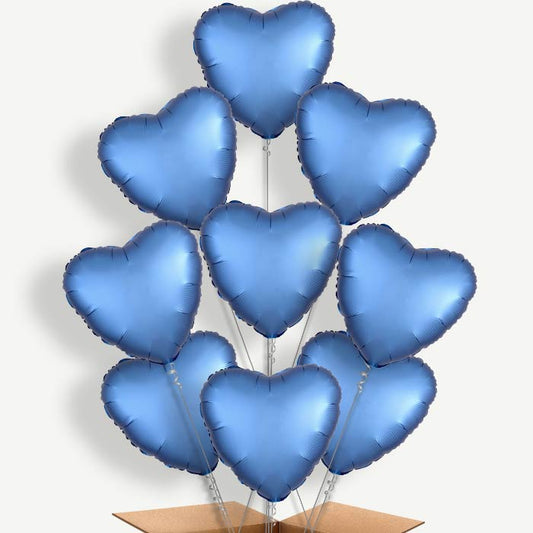 Azure Blue Heart Satin Luxe Helium Balloon Bundle | Party Save Smile