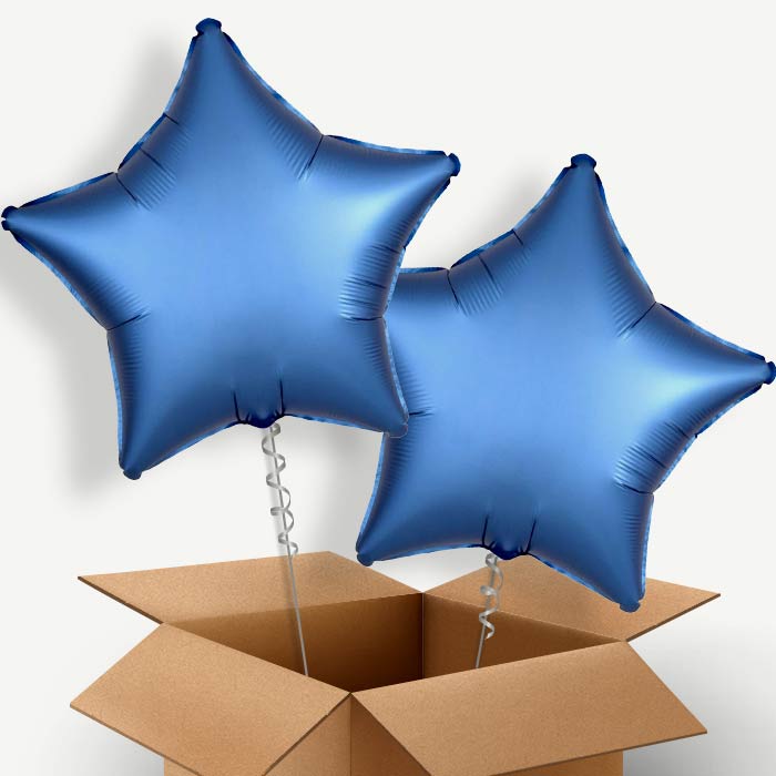 Azure Blue Satin Star Helium Balloon Two | Party Save Smile