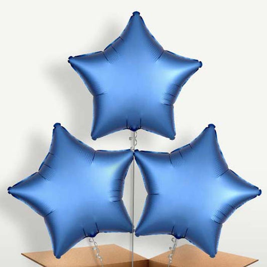 Azure Blue Satin Star Bunch of Balloons inflated with Helium | Party Save Smile