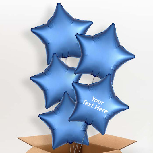 Azure Blue Satin Star Helium Balloon in a Box - 5 Balloon | Party Save Smile