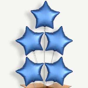 Azure Blue Satin Star 5 Balloon Cluster Inflated with Helium