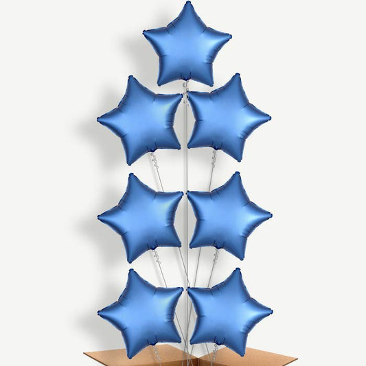 Azure Blue Satin Star Helium Balloon Arrangement | Party Save Smile