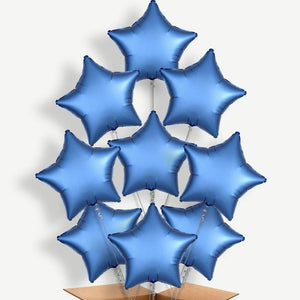 Azure Blue Satin Star 9 Helium Balloon Bundle