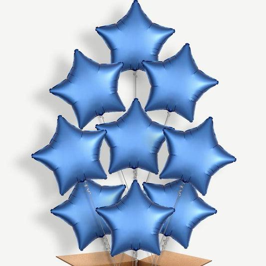 Azure Blue Satin Star Helium Balloon Bundle | Party Save Smile