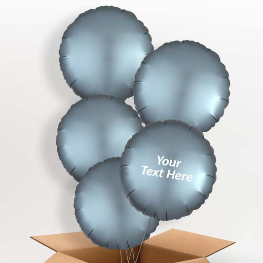 Steel Blue Satin Circle Helium Balloon in a Box - 5 Balloon | Party Save Smile