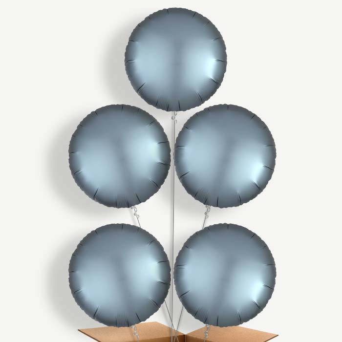 Steel Blue Satin Circle Helium Balloon Cluster  | Party Save Smile