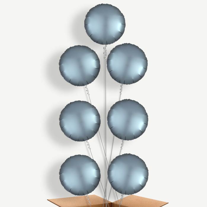 Steel Blue Satin Circle Helium Balloon Arrangement | Party Save Smile