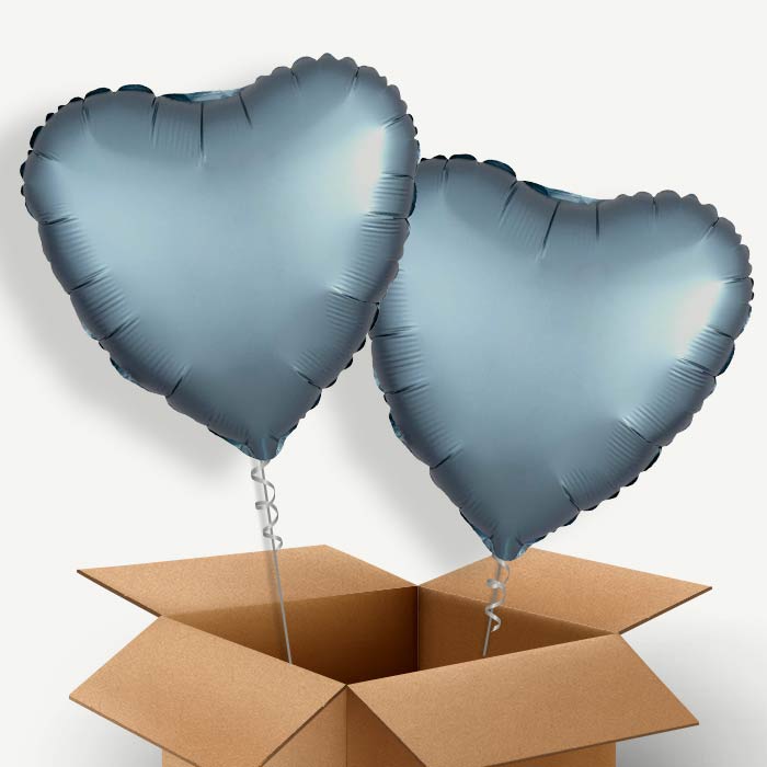 Steel Blue Satin Heart Helium Balloon Couple | Party Save Smile