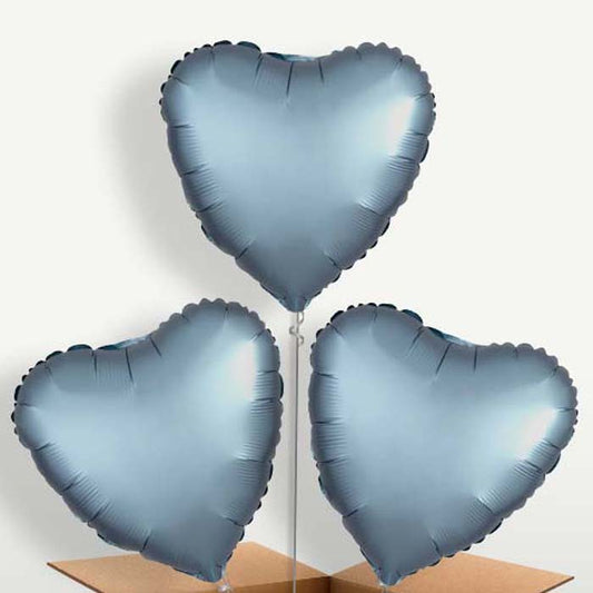 Steel Blue Satin Heart Helium Bunch of Balloons | Party Save Smile