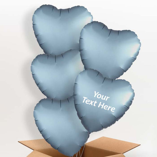 Steel Blue Satin Heart Helium Balloon in a Box - 5 Balloon | Party Save Smile