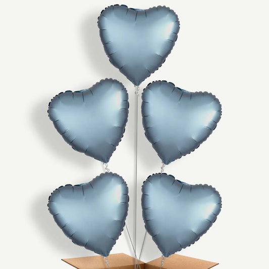 Steel Blue Satin Heart Helium Balloon Cluster  | Party Save Smile