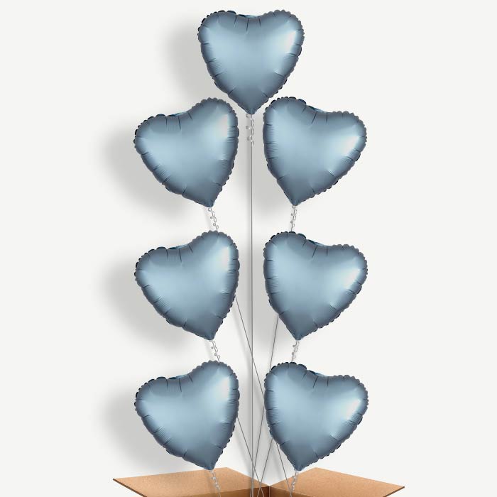 Steel Blue Satin Heart Helium Balloon Arrangement | Party Save Smile