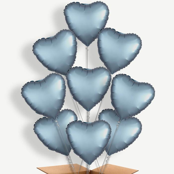 Steel Blue Satin Heart Helium Balloon Bundle | Party Save Smile