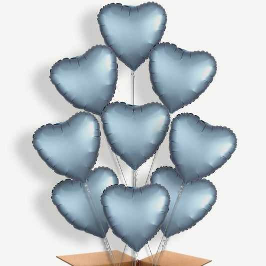 Steel Blue Satin Heart Helium Balloon Bundle | Party Save Smile