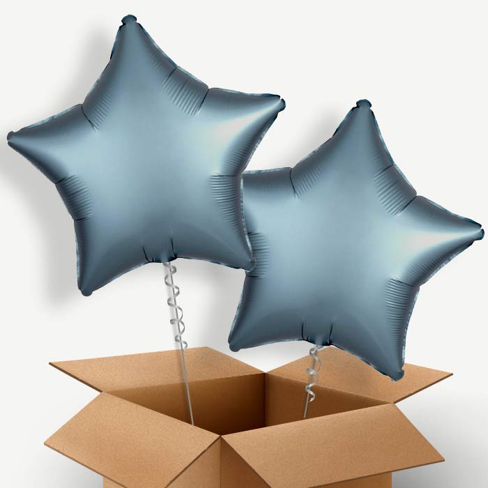 Steel Blue Satin Star Helium Balloon Couple | Party Save Smile