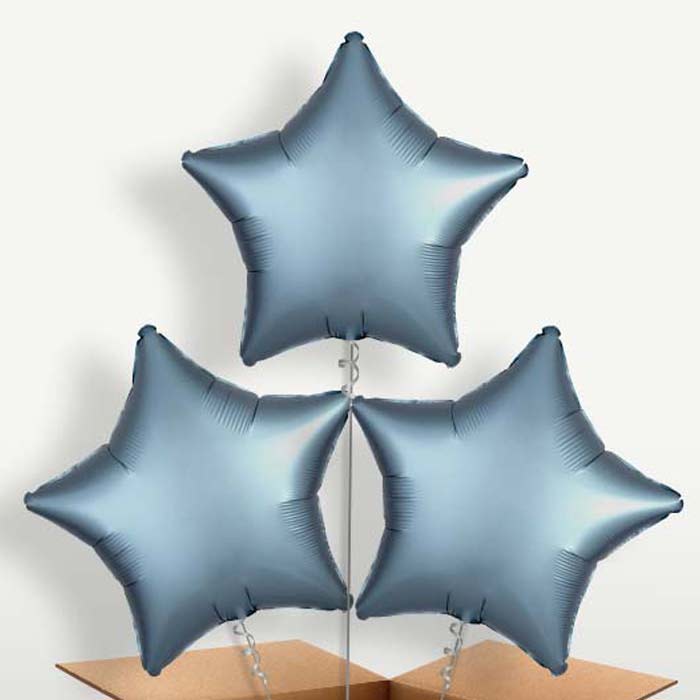 Steel Blue Satin Star Helium Bunch of Balloons | Party Save Smile