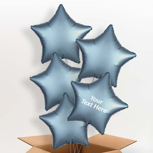 Steel Blue Satin Star Helium Balloon in a Box - 5 Balloon | Party Save Smile