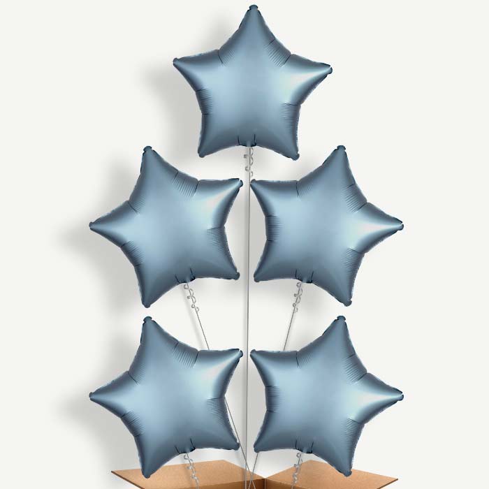Steel Blue Satin Star Helium Balloon Cluster  | Party Save Smile