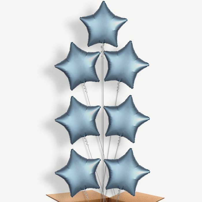 Steel Blue Satin Star Helium Balloon Arrangement | Party Save Smile