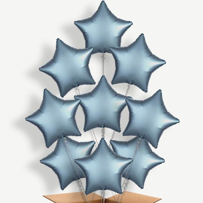 Steel Blue Satin Star Helium Balloon Bundle | Party Save Smile