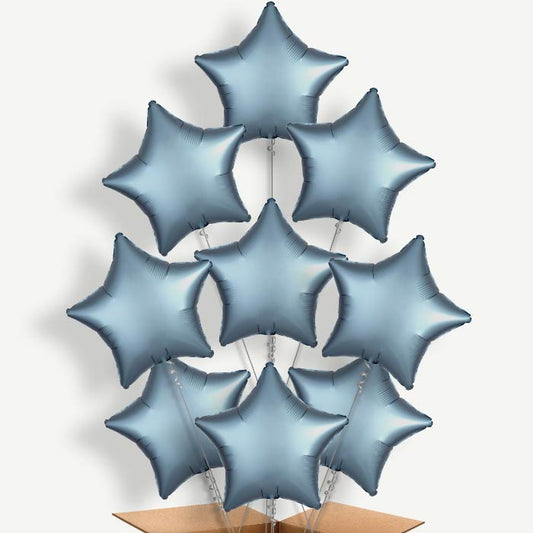Steel Blue Satin Star Helium Balloon Bundle | Party Save Smile