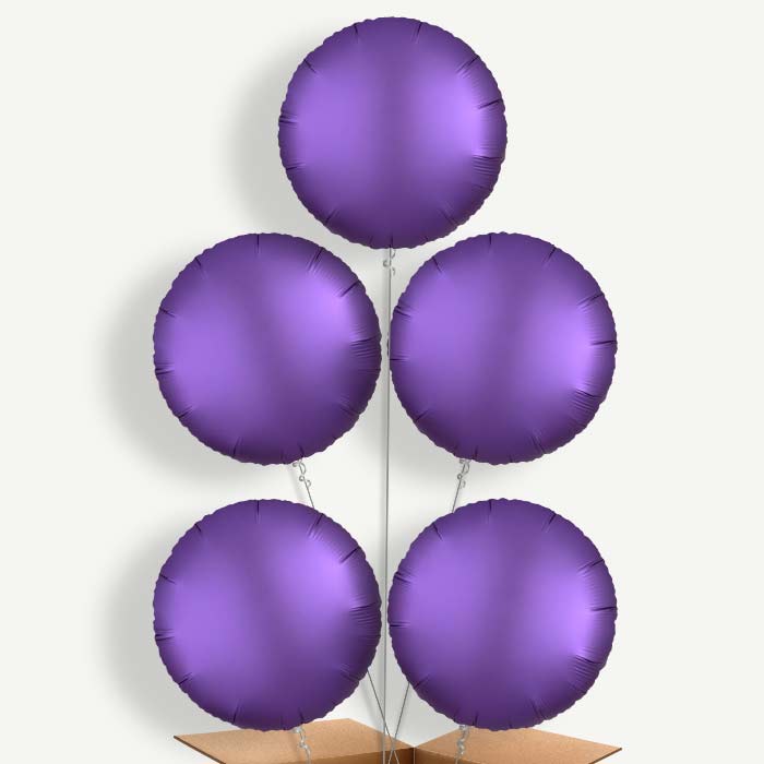 Dark Purple Satin Circle Helium Cluster Balloons | Party Save Smile