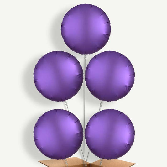 Dark Purple Satin Circle Helium Cluster Balloons | Party Save Smile