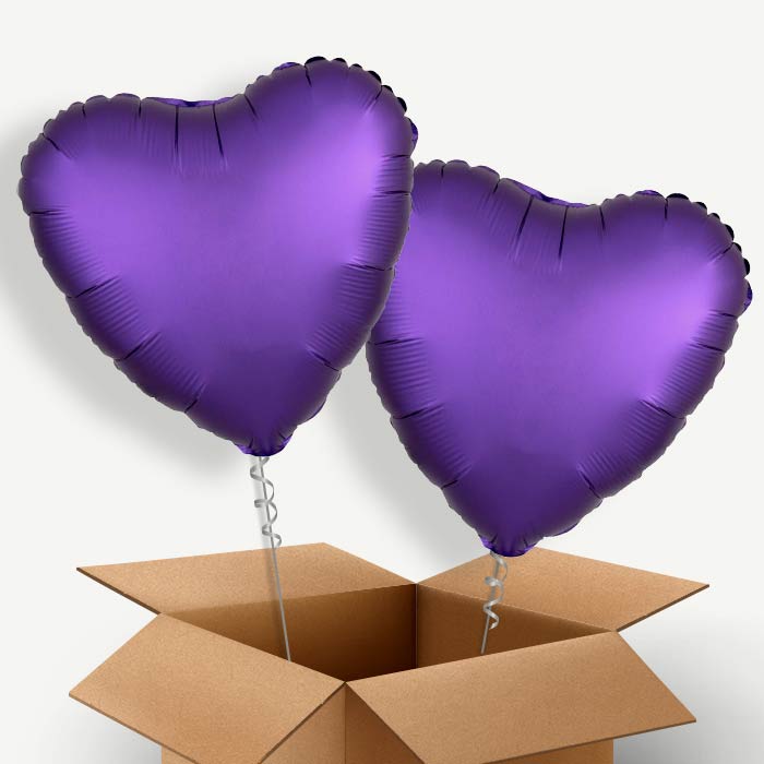 Dark Purple Satin Heart Helium Balloon Duo | Party Save Smile