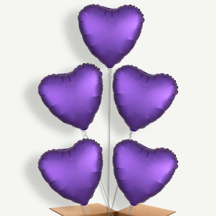 Dark Purple Satin Heart Helium Cluster Balloons | Party Save Smile
