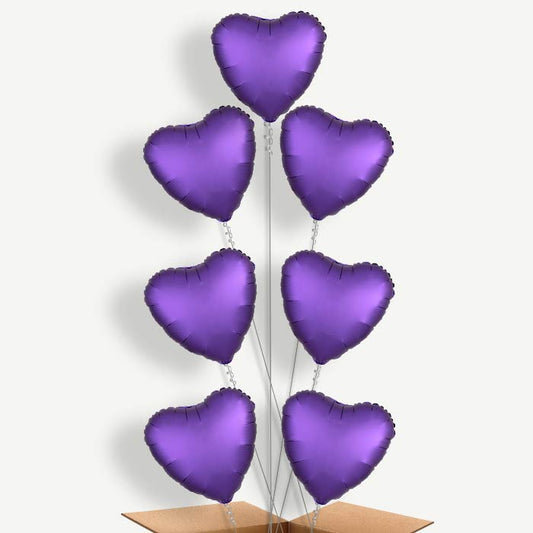 Dark Purple Satin Heart Helium Balloon Arrangement | Party Save Smile