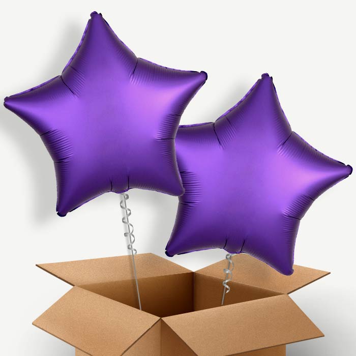 Dark Purple Satin Star Helium Balloon Duo | Party Save Smile