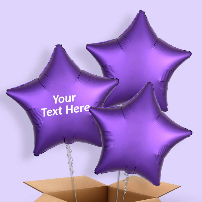 Dark Purple Satin Star Helium Balloon in a Box - 3 Balloon | Party Save Smile