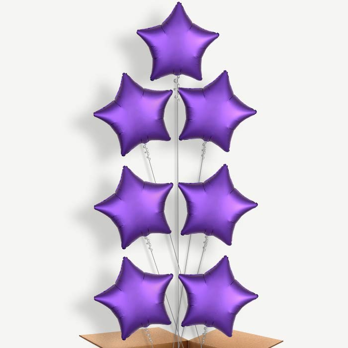 Dark Purple Satin Star Helium Balloon Arrangement | Party Save Smile