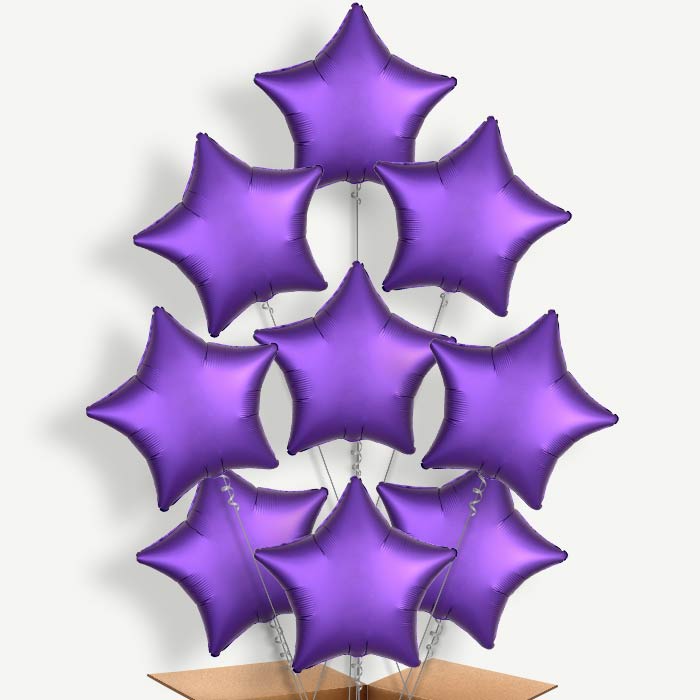 Dark Purple Satin Star Helium Balloon Bundle | Party Save Smile