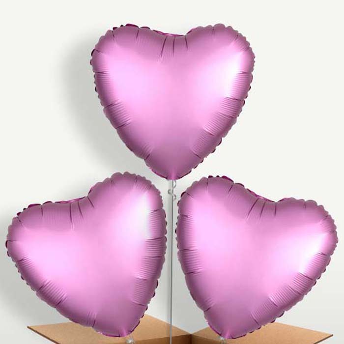 Flamingo Pink Heart Trio Balloon Bunch inflated with Helium | Party Save Smile