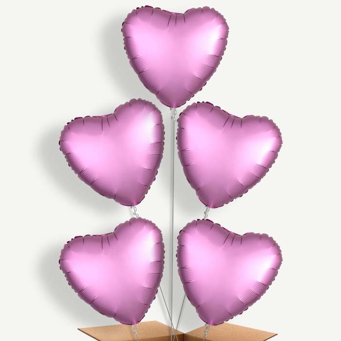 Flamingo Pink Heart Balloon Cluster Inflated with Helium | Party Save Smile