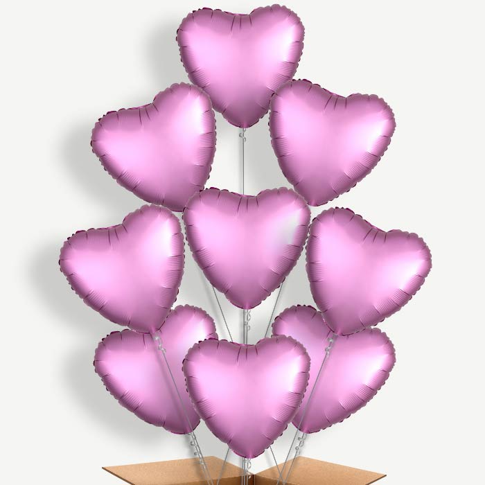 Flamingo Pink Heart Balloon Bundle Inflated with Helium | Party Save Smile