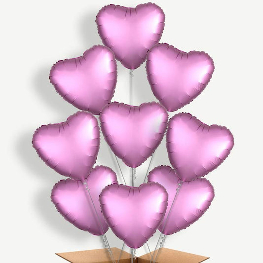 Flamingo Pink Heart Balloon Bundle Inflated with Helium | Party Save Smile