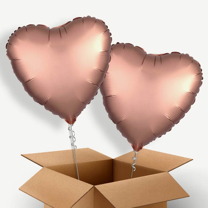 Rose Copper Satin Heart Helium Balloon Couple | Party Save Smile