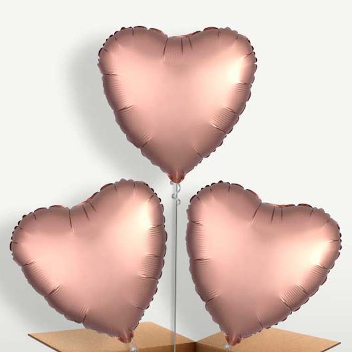 Rose Copper Satin Heart Trio Balloon Bunch | Party Save Smile