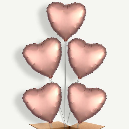 Rose Copper Satin Heart Helium Cluster Balloons | Party Save Smile