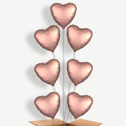 Rose Copper Satin Heart Helium Balloon Arrangement | Party Save Smile