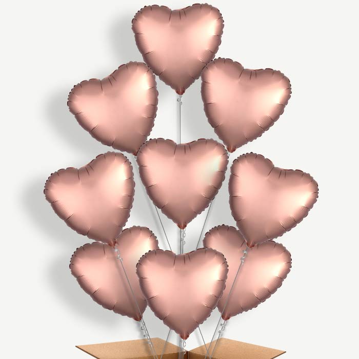 Rose Copper Satin Heart Helium Balloon Bundle | Party Save Smile