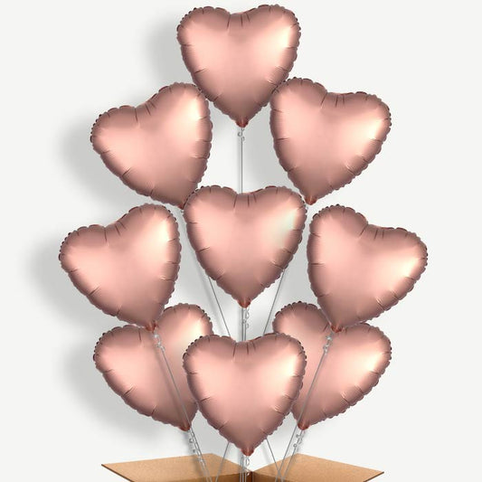 Rose Copper Satin Heart Helium Balloon Bundle | Party Save Smile